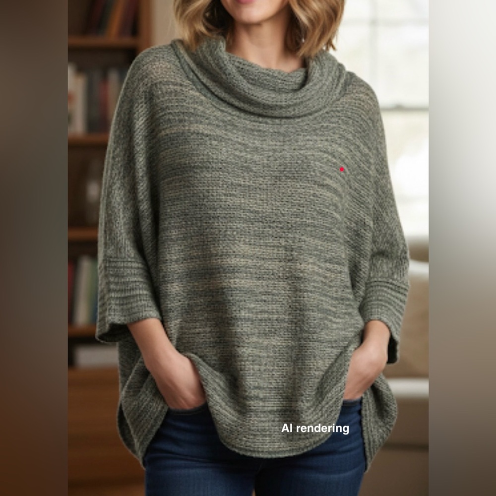 FIELD FLOWER Anthropologie Green Space Dye Marled Cowl Neck Tunic Sweater Small
